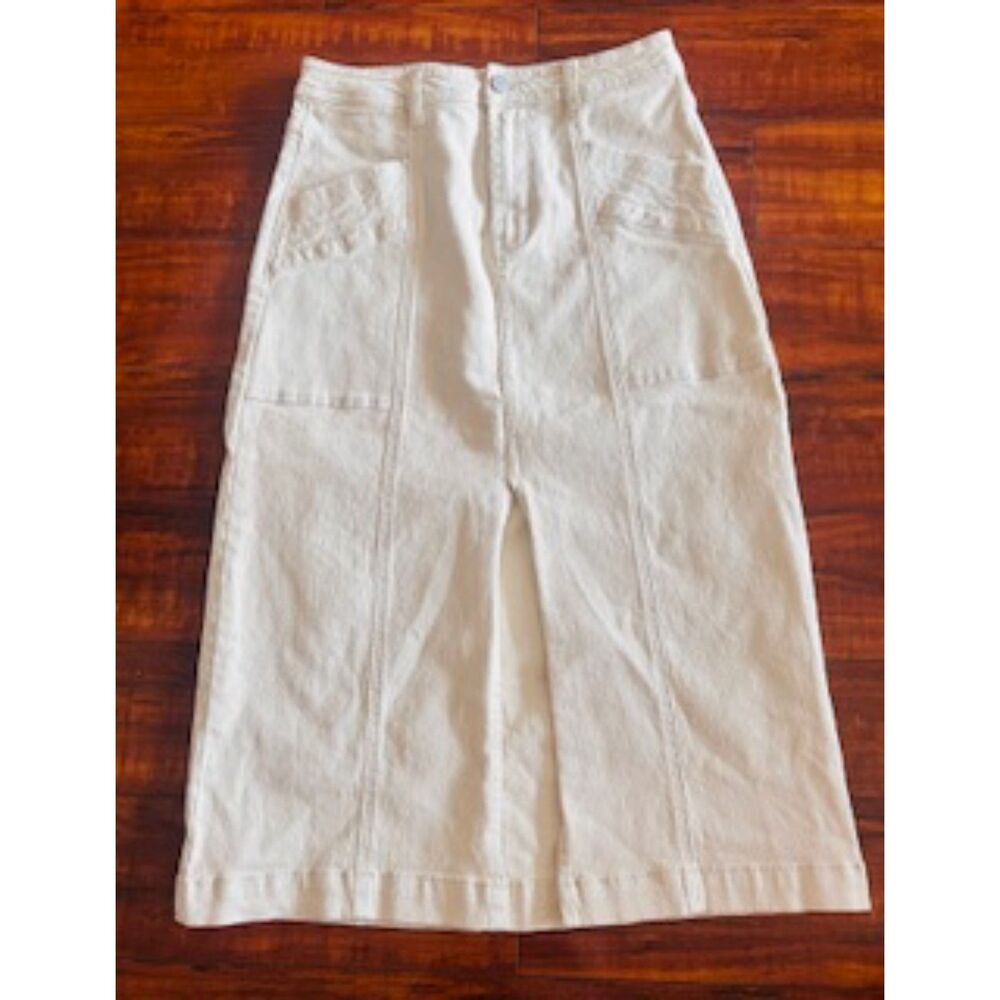 Habitual Y2K Sparkles Ivory High Rise Slim Cropped Boyfriend Denim Midi Skirt 26